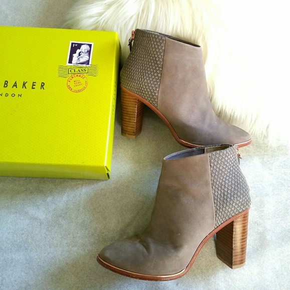 Ted Baker London Shoes - Ted Baker Textured Leather Gray Ankle Booties